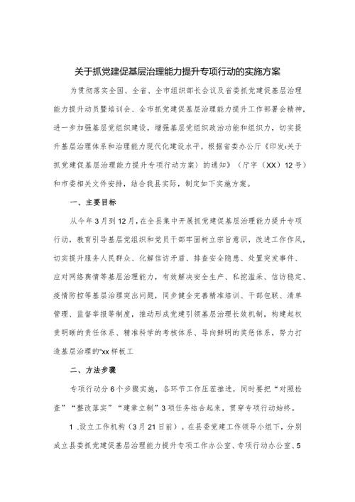 关于抓党建促基层治理能力提升专项行动的实施方案.docx