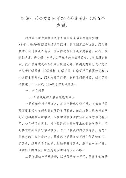 2024组织生活会支部班子对照检查材料(新6个方面).docx