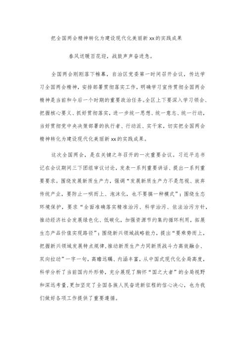 把全国两会精神转化为建设现代化美丽新xx的实践成果.docx
