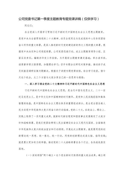 公司党委书记第一季度主题教育专题党课讲稿.docx