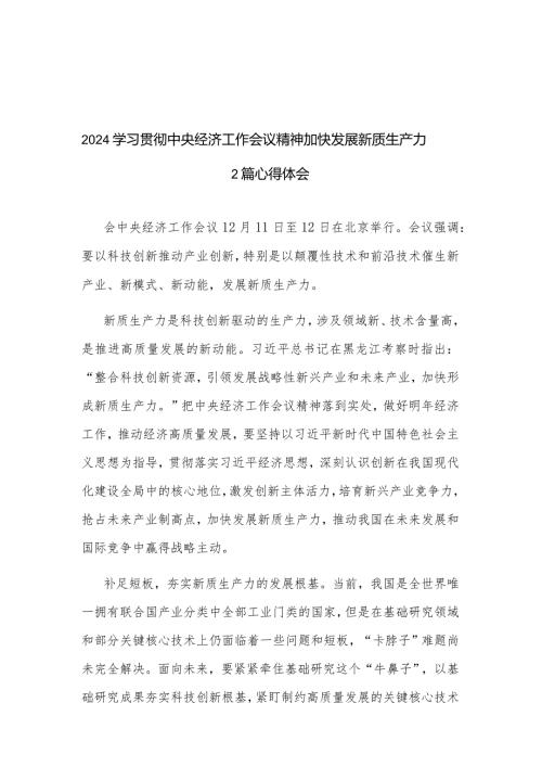 2024学习贯彻中央经济工作会议精神加快发展新质生产力2篇心得体会.docx