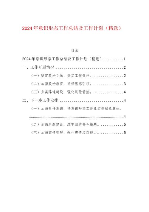 2024年意识形态工作总结及工作计划（精选）.docx