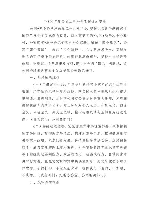 2024公司从严治党工作计划安排.docx