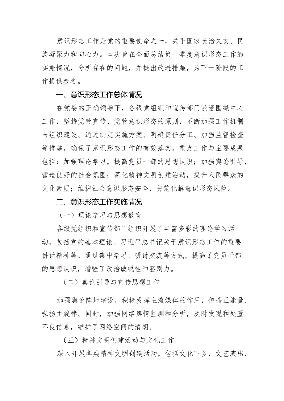 2024年(党委)第一季度意识形态工作情况总结汇报材料（共10篇）.docx_第2页