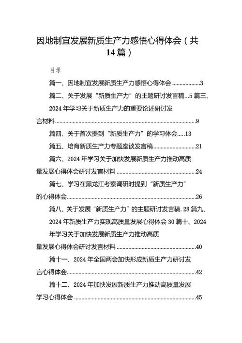 因地制宜发展新质生产力感悟心得体会14篇（精选版）.docx