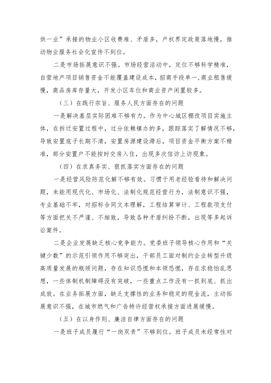 城投公司班子六个方面问题检查材料.docx_第2页