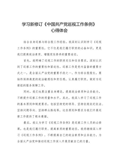 学习2024版新修订中国共产党巡视工作条例心得体会交流发言14篇.docx