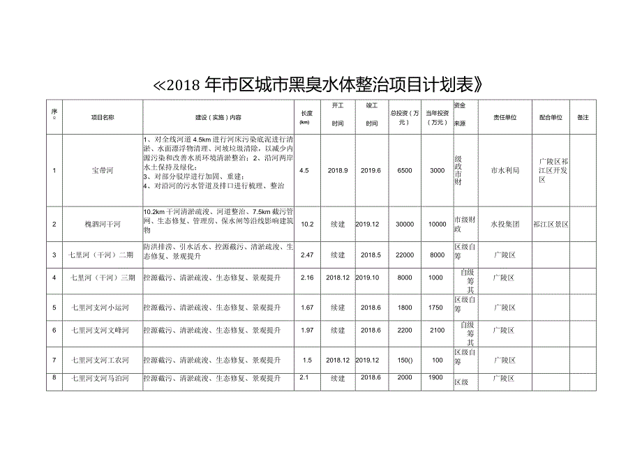 《市区城市黑臭水体整治项目计划表》.docx_第1页