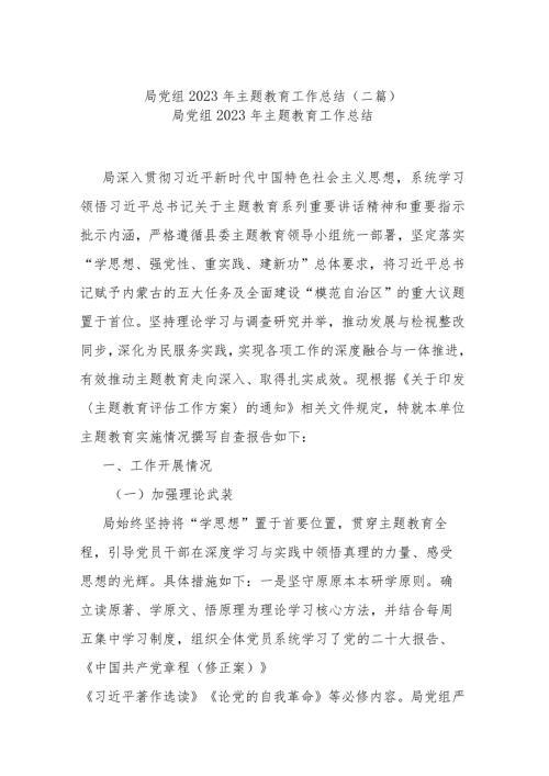 局党组2023年主题教育工作总结(二篇).docx
