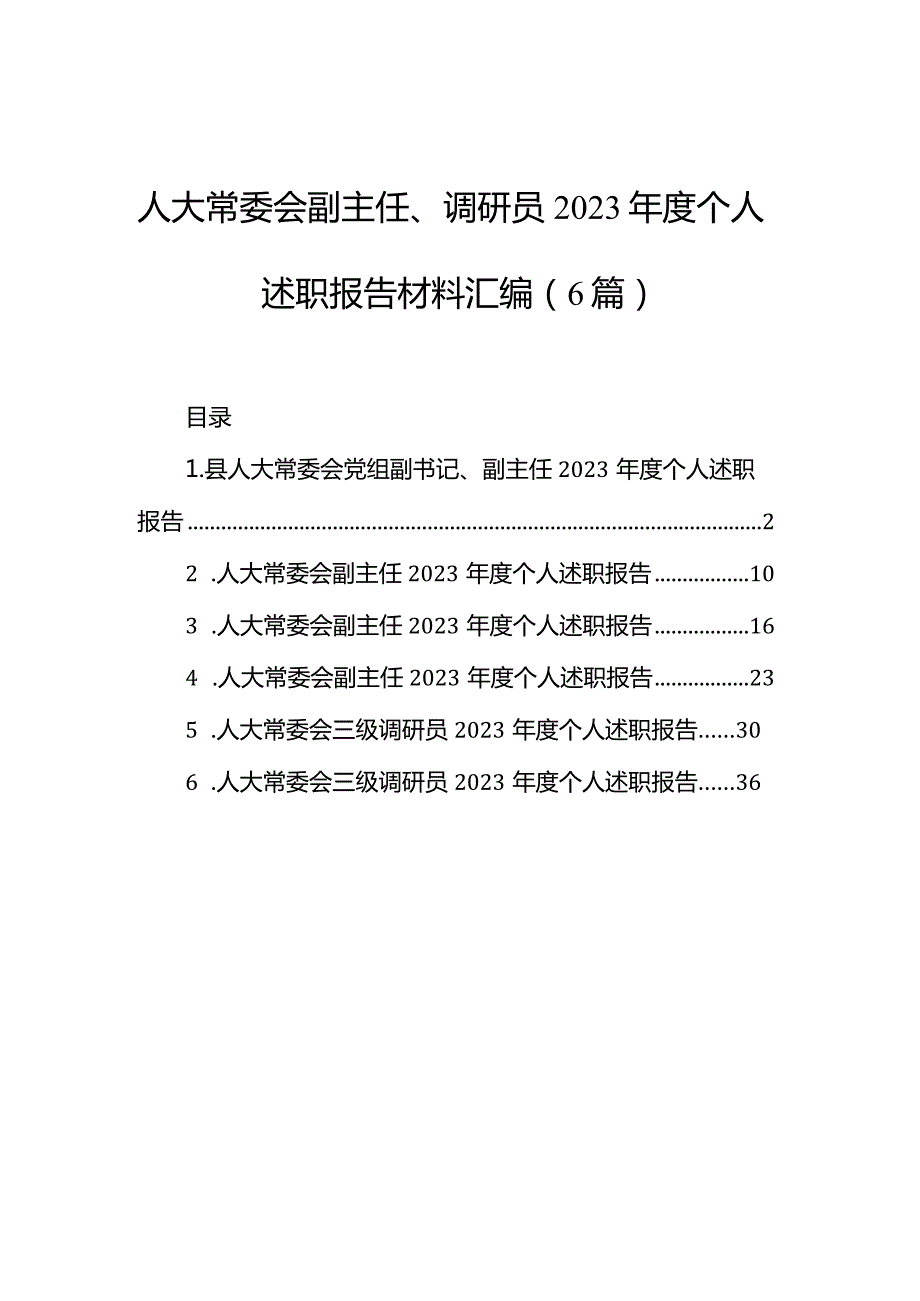 人大常委会副主任、调研员2023个人述职报告材料汇编（6篇）.docx_第1页