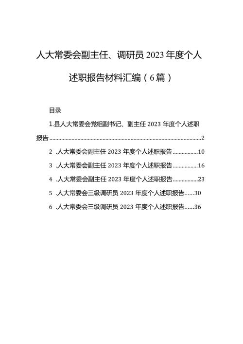 人大常委会副主任、调研员2023个人述职报告材料汇编（6篇）.docx
