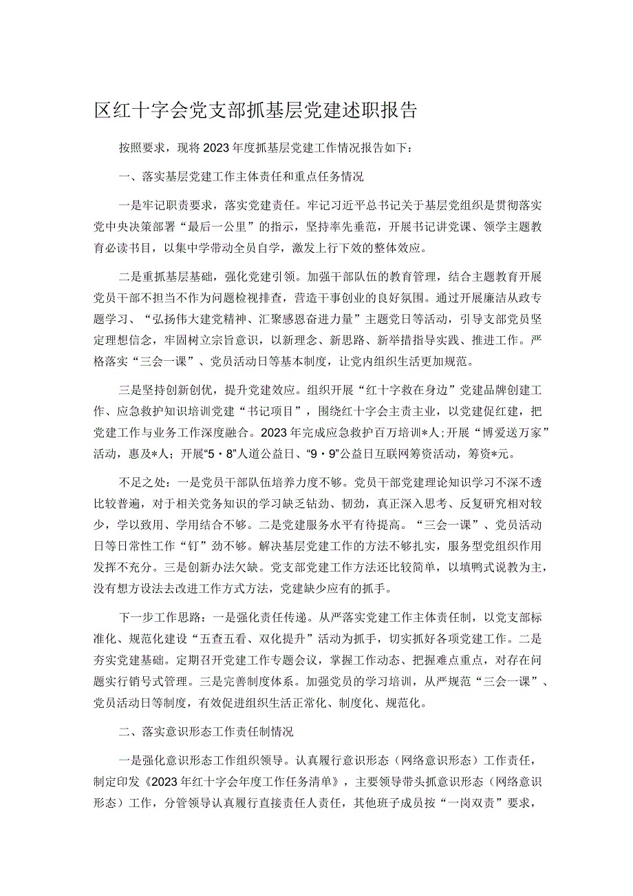 区红十字会党支部抓基层党建述职报告.docx_第1页