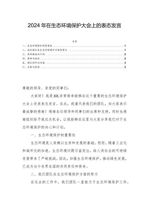 2024年在生态环境保护大会上的表态发言.docx