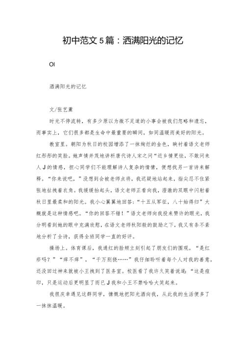 初中范文5篇：洒满阳光的记忆.docx