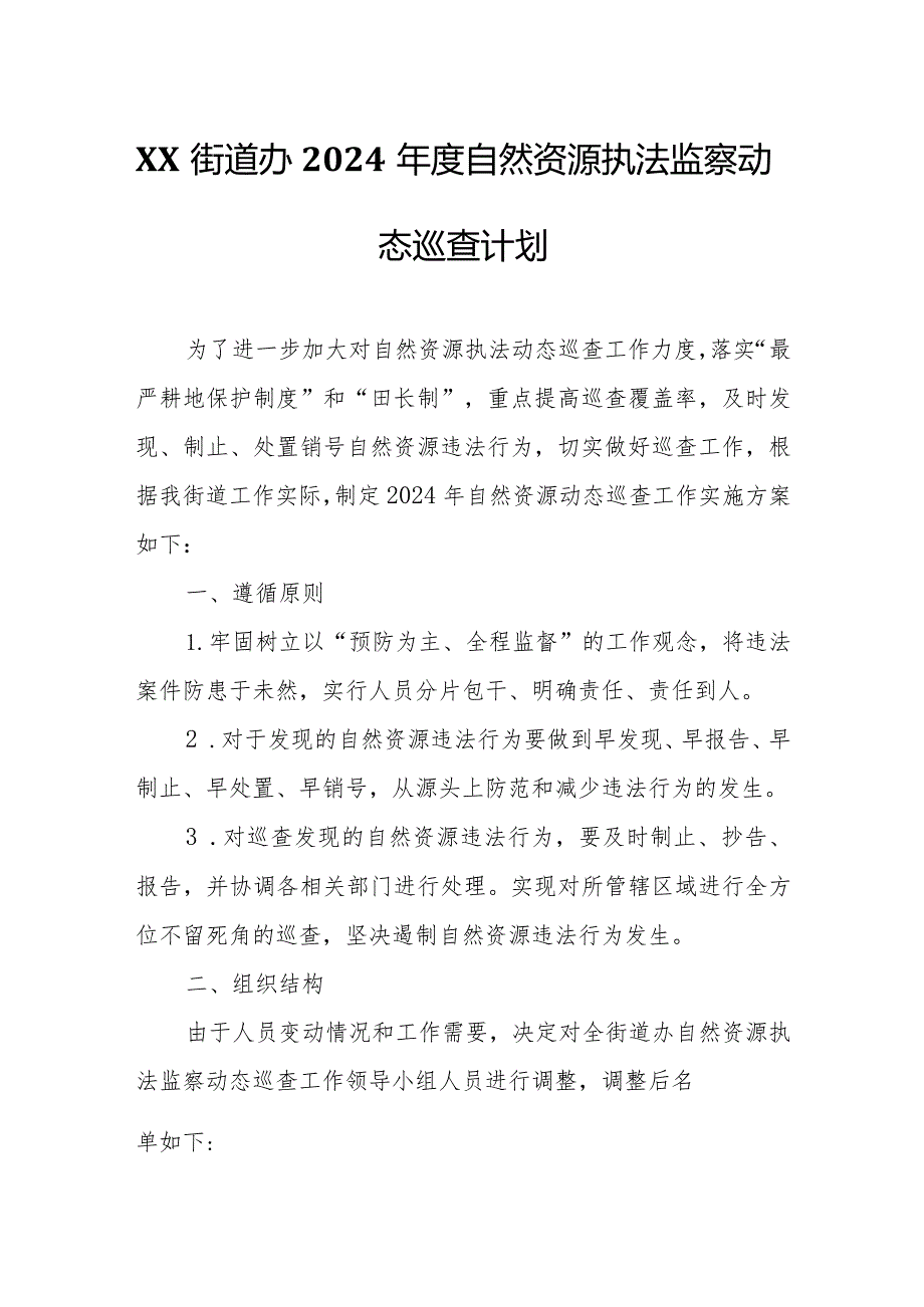 XX街道办2024自然资源执法监察动态巡查计划.docx_第1页