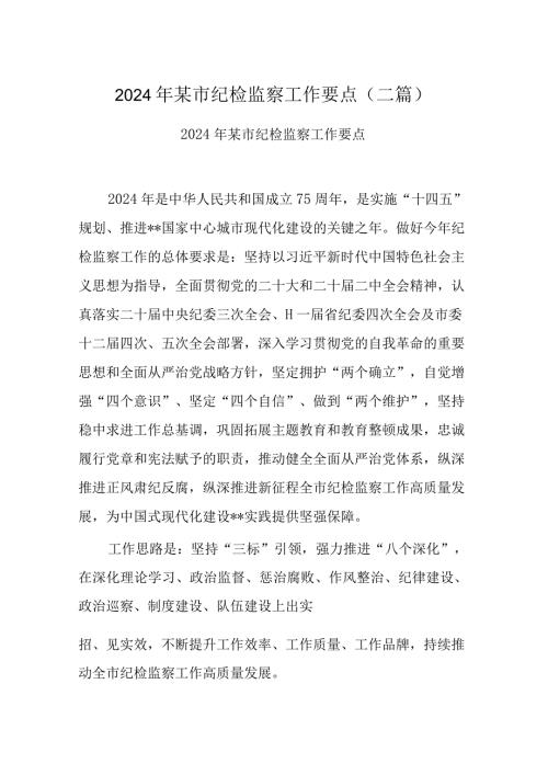2024年某市纪检监察工作要点(二篇).docx