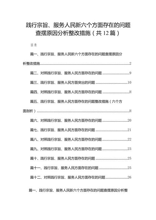 践行宗旨、服务人民新六个方面存在的问题查摆原因分析整改措施最新精选版【12篇】.docx