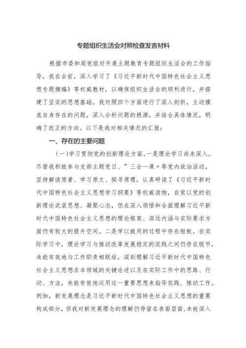 20232024专题组织生活会四方面检视个人对照检查发言材料.docx