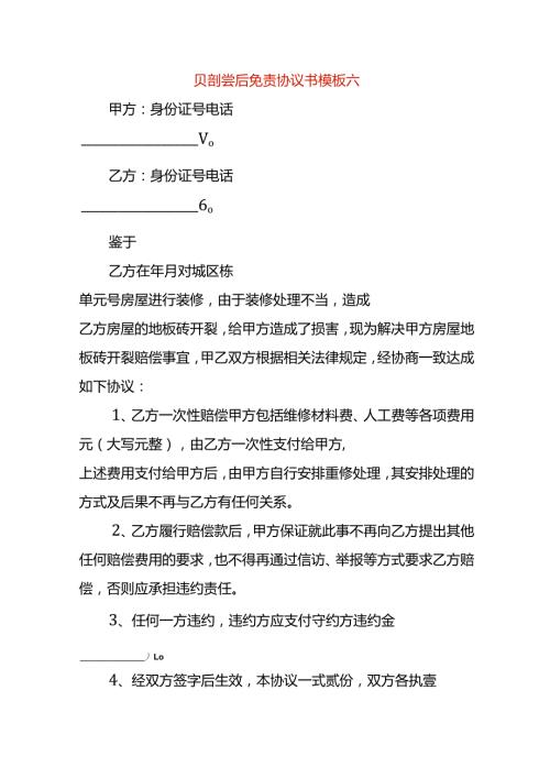 赔偿后免责协议书模板六.docx