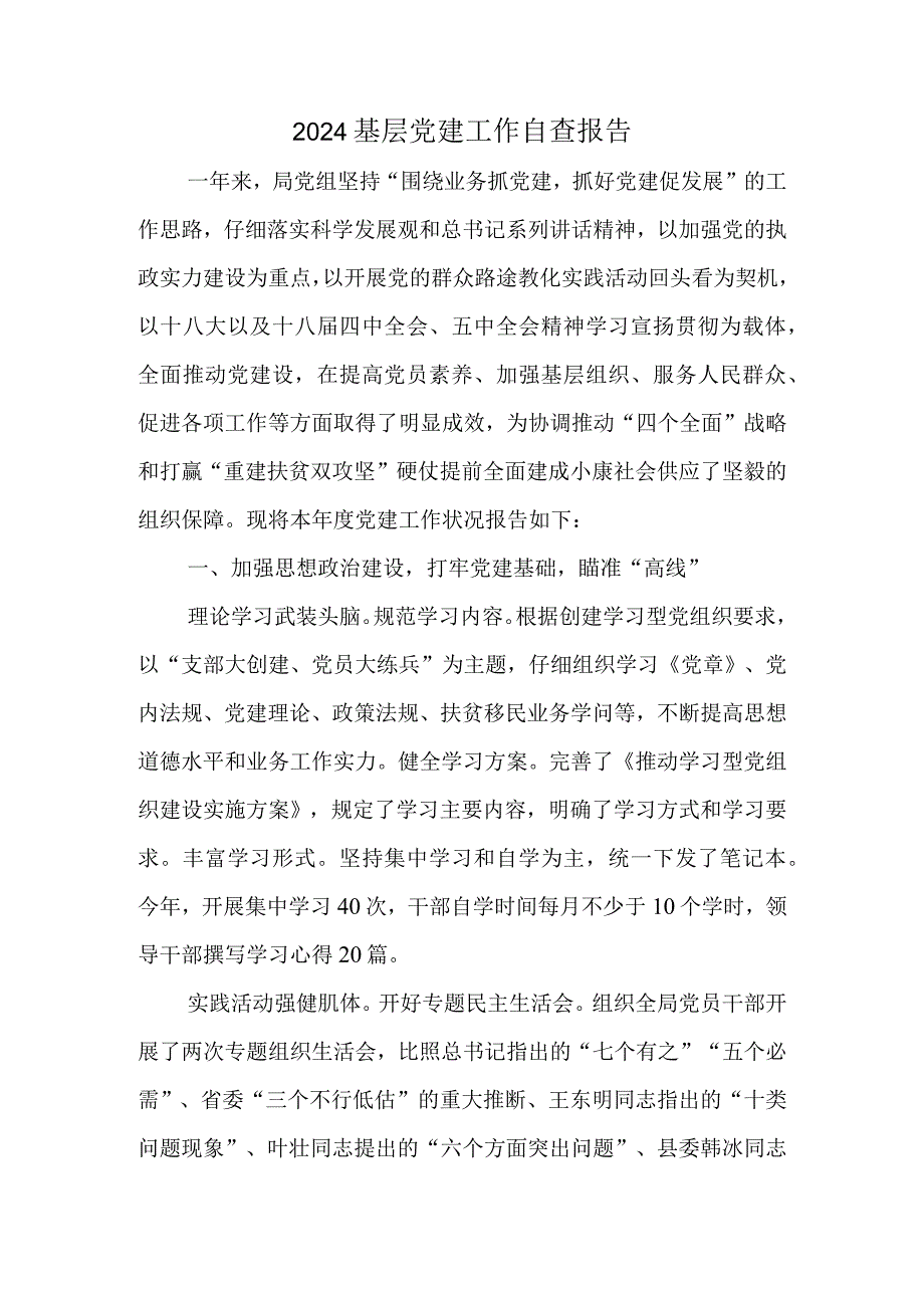 2024基层党建工作自查报告.docx_第1页