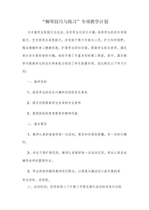 “柳琴技巧与练习”专项教学计划.docx