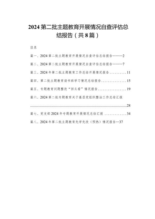 第二批专题教育开展情况自查评估总结报告范文8篇供参考.docx