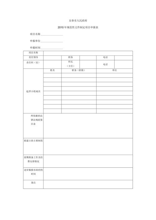 宜市人民政府规范性文件制定项目申报表申报单位申报时间.docx