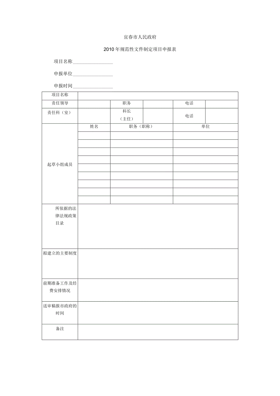 宜市人民政府规范性文件制定项目申报表申报单位申报时间.docx_第1页