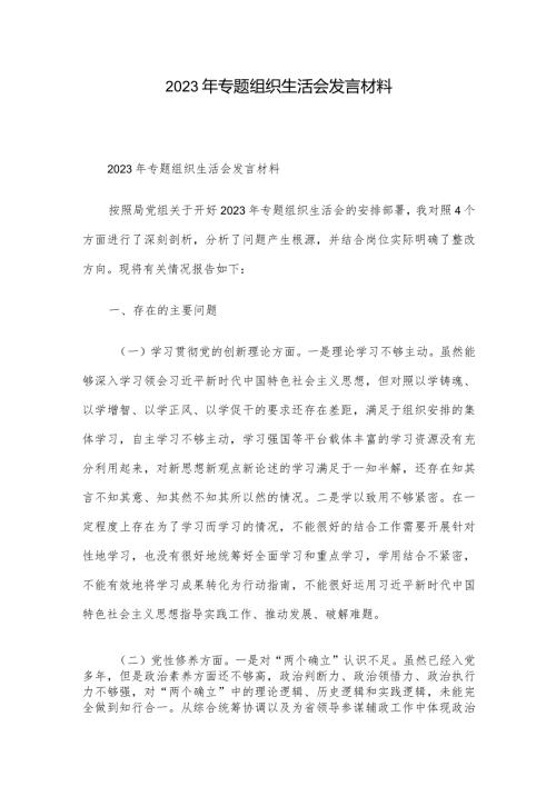 2023年专题组织生活会发言材料(1).docx