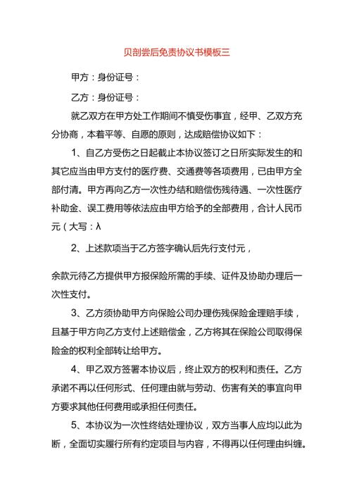 赔偿后免责协议书模板三.docx