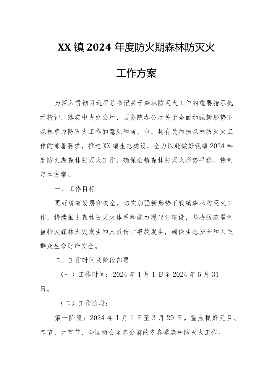 XX镇2024防火期森林防灭火工作方案.docx_第1页