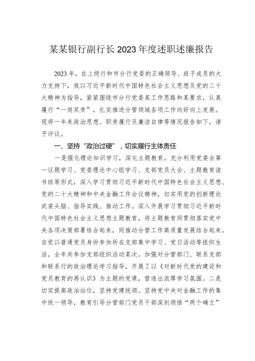 某某银行副行长2023述职述廉报告.docx