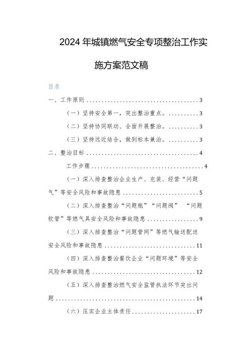 2024年城镇燃气安全专项整治工作实施方案范文稿.docx