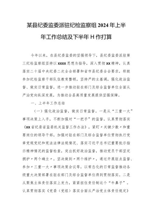 某县纪委监委派驻纪检监察组2024年上半年工作总结及下半年工作打算.docx