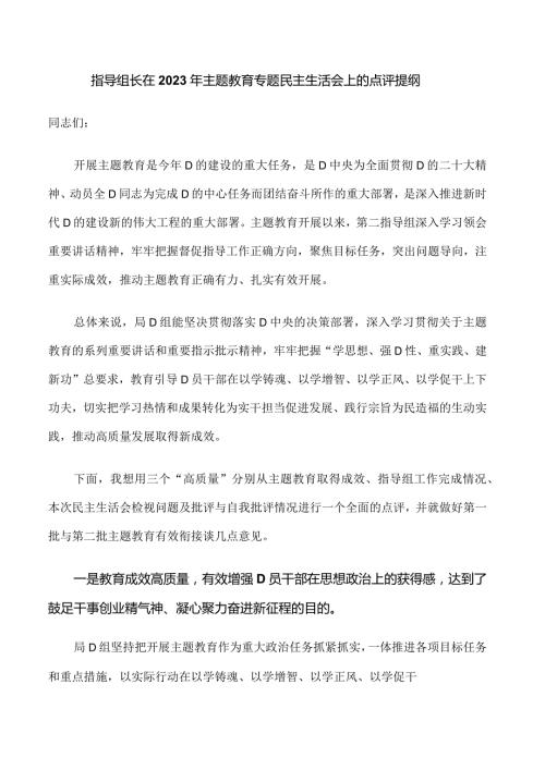 35.指导组长在2023年主题教育专题民主生活会上的点评提纲.docx