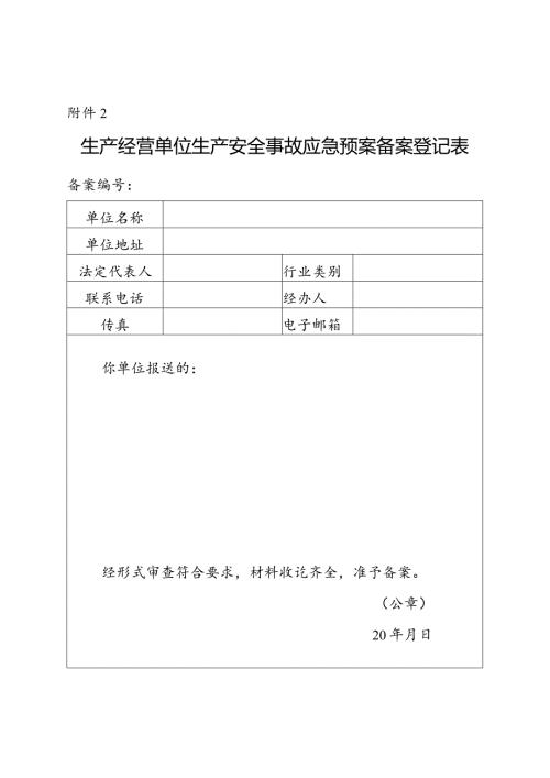 2023生产经营单位生产安全事故应急预案备案登记表.docx