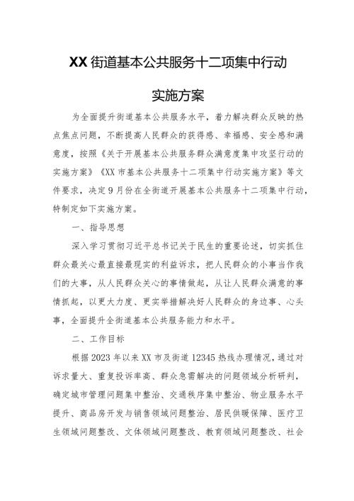 XX街道基本公共服务十二项集中行动实施方案.docx