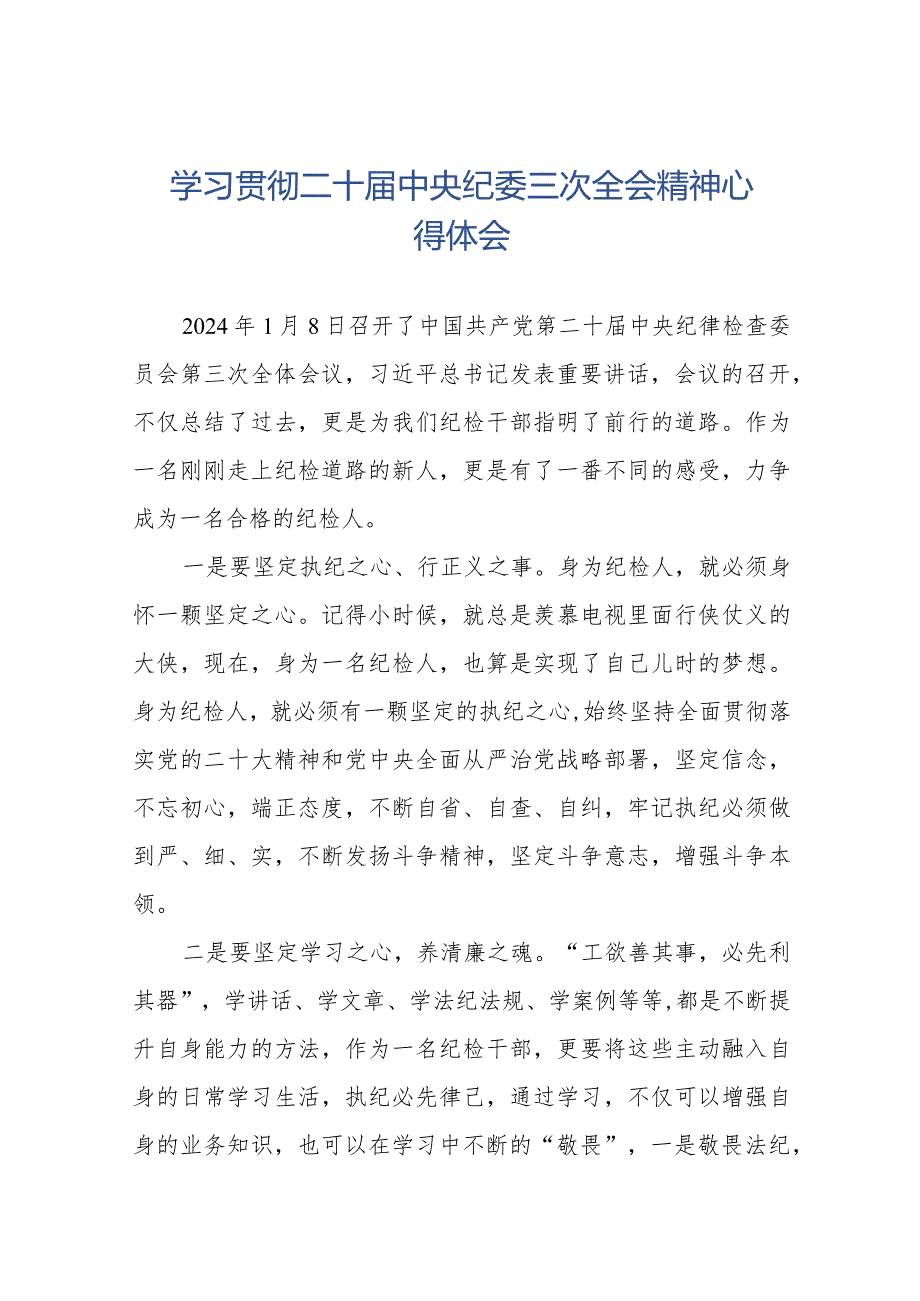 纪检干部学习二十中央纪委三次全会精神心得体会(25篇).docx_第1页