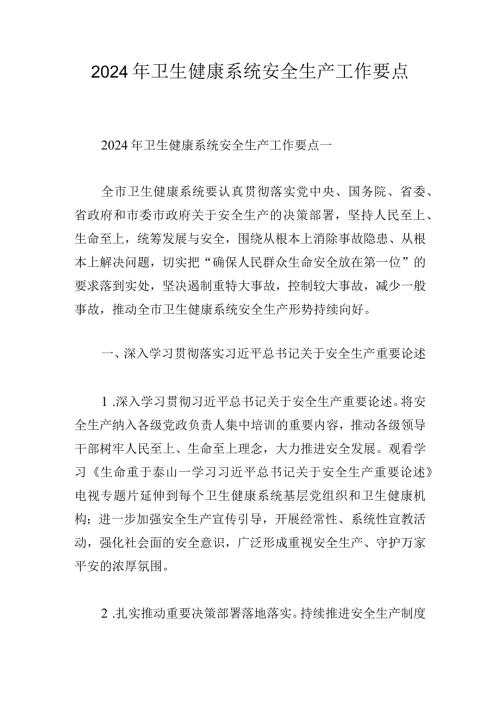 2024年卫生健康系统安全生产工作要点.docx