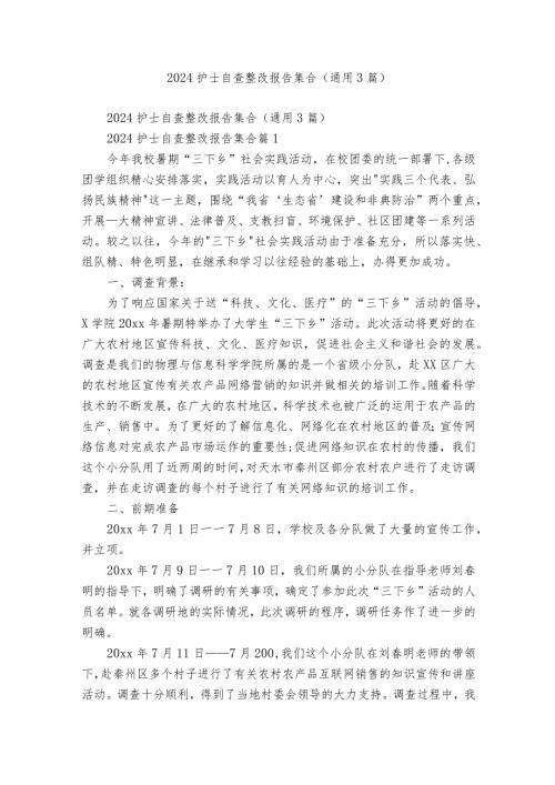 2024护士自查整改报告集合（通用3篇）.docx