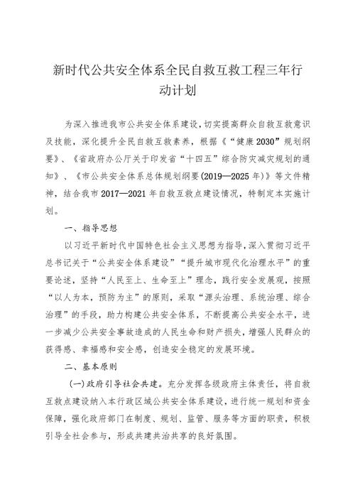 新时代公共安全体系全民自救互救工程三年行动计划.docx