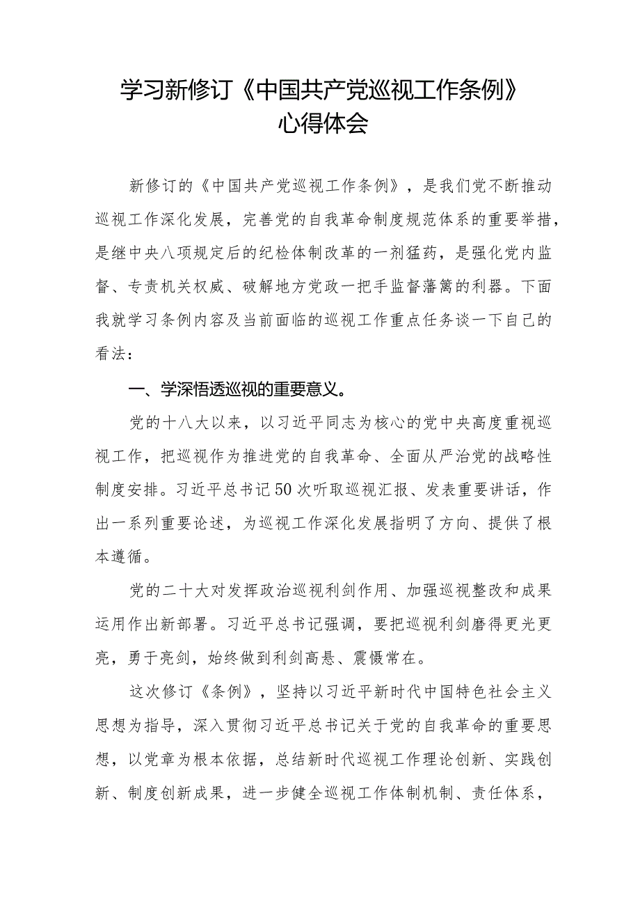 2024年纪检干部学习新修订《中国共产党巡视工作条例》心得体会五篇.docx_第3页