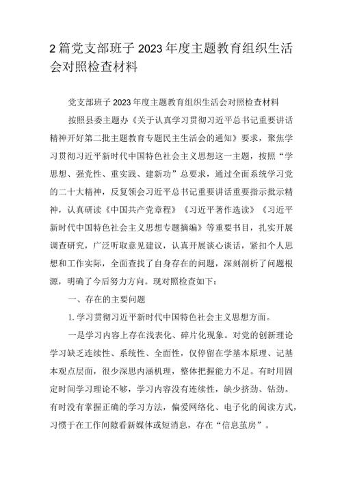 2篇党支部班子2023主题教育组织生活会对照检查材料.docx
