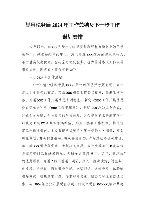 某县税务局2024年工作总结及下一步工作谋划安排.docx