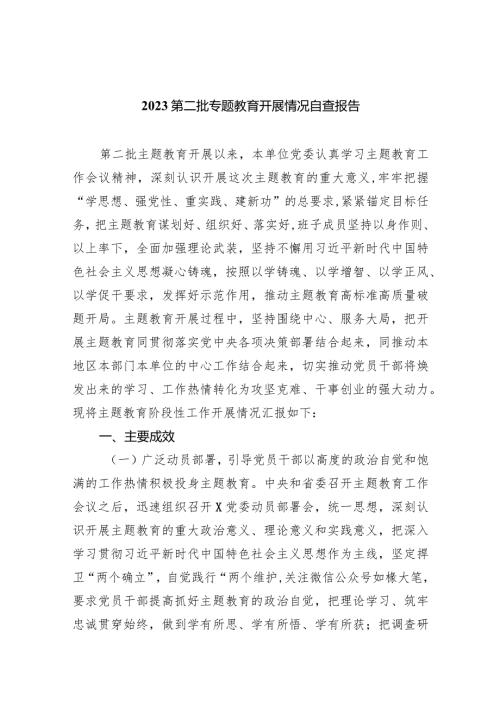 第二批专题教育开展情况自查报告【九篇精选】供参考.docx