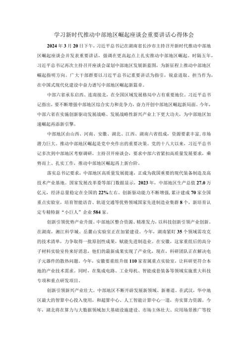 学习新时代推动中部地区崛起座谈会重要讲话心得体会二.docx