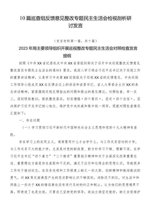 10篇巡查组反馈意见整改专题民主生活会检视剖析研讨发言.docx