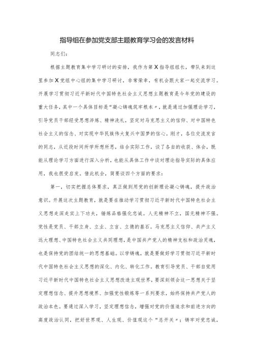 指导组在参加党支部主题教育学习会的发言材料.docx