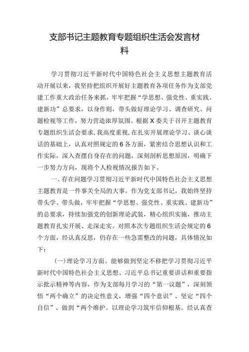 支部书记主题教育专题组织生活会发言材料.docx