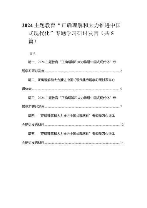 专题“正确理解和大力推进中国式现代化”专题学习研讨发言（共五篇）汇编.docx